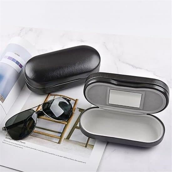 Reversible 15.8x7 cm Double-Layered Glasses Case with Mirror for Two Pairs, Black