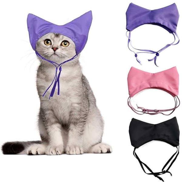Justerbare høreværn - Høreværn til katte - Badehætte til killinger og hvalpe - Lilla, pink, sort - 3 | stykker Badehætte til katte |
