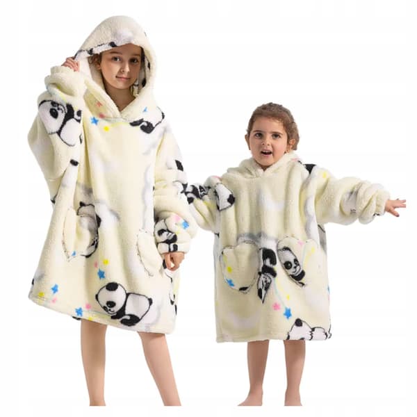 Tæppe Bluse Oversize Tæppebluse Børn 2-i-1 Panda Koala Lang Pyjamas Lille Tæppe