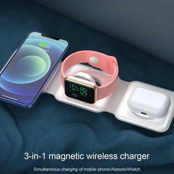Foldable Wireless Mobile Charger 3-in-1 Magsafe Compatible White