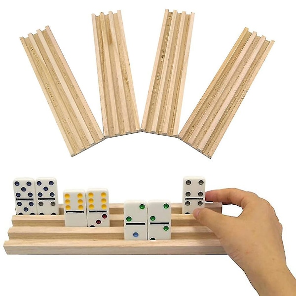 Träsats med 4 dominobrickor, dominohållare i trä, dominohållare för domino
