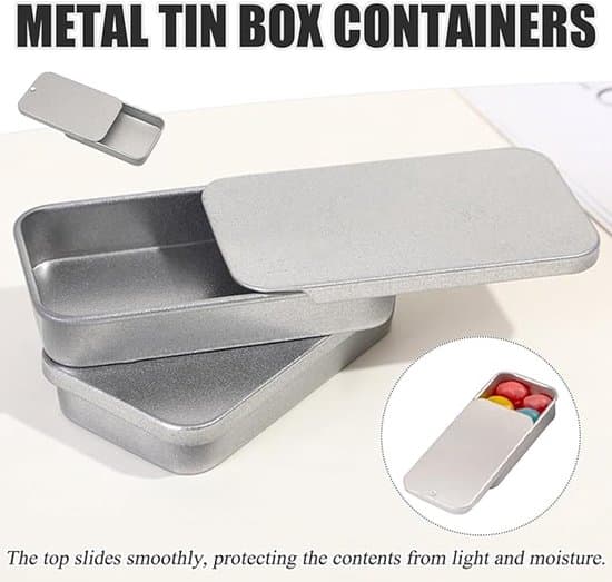 10-pakning skyvbare metallbokser - 6x3,4 cm - Assorterte farger