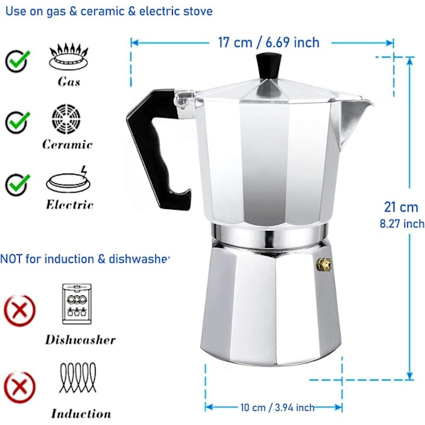 Italiensk Moka Express Aluminium Espressobryggare - Transparent Lock (9 Koppar 450 Ml)