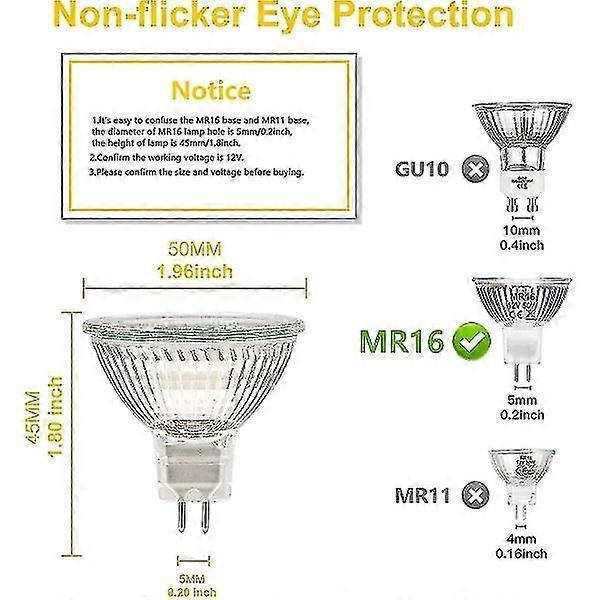 MR16 Spotlys 12v 20w Pære GU5.3 Pære Dimbar 2-polet Halogenpærer Varmt Hvit 2700k Pakke med 12 (mr16-20w-12p) [xh]