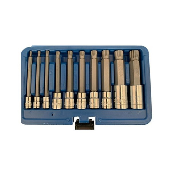 10-pakning Trippel Spline Driver Socket Sett 1/4in 3/8in 1/2in Sabotasjesikker Lang Rekkevidde Maskin Reparasjon