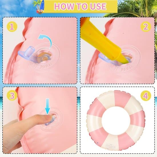 Badrring 60 cm med rosa-vitrandig design – extra tjock och läckagesäker, lämplig för barn