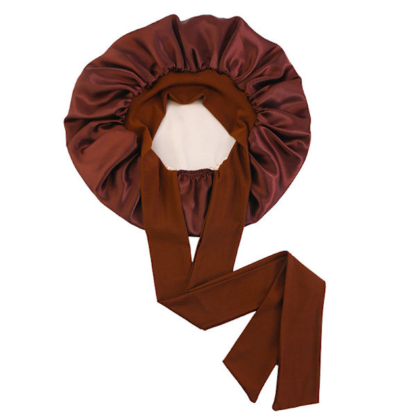 Double-Layer Satin Elastic Streamer Sleep Cap - Coffee