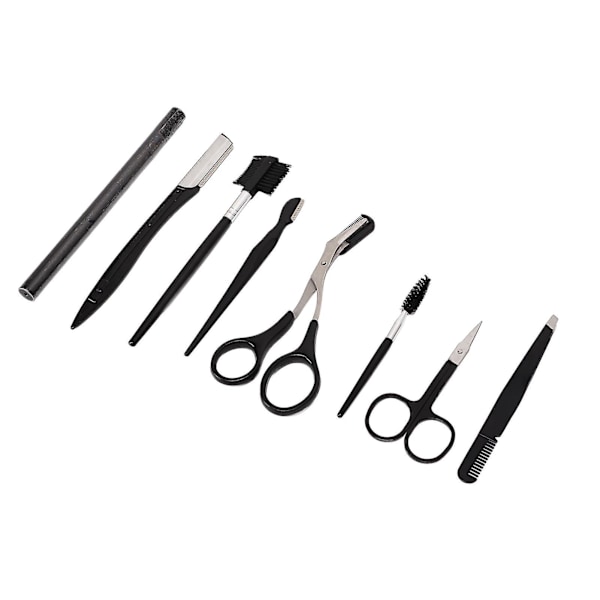 Øjenbryn Styling Kit - 8 stk. Rustfrit Stål Skønhedsværktøjer, Sort, Rustfri, med Opbevaringspose