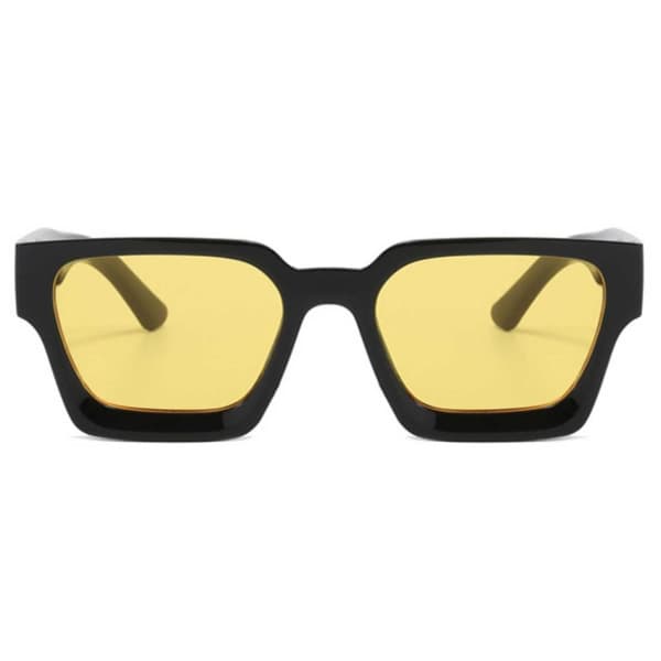 Modern Bulky Sunglasses with Thick Black Frame Yellow Glass