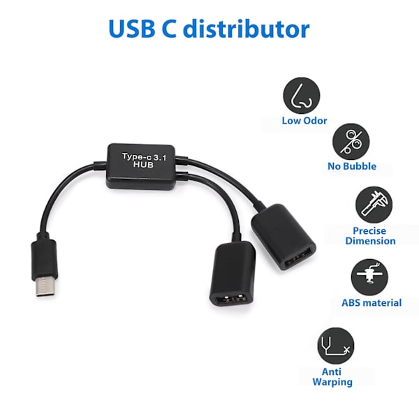 Typ C Otg Usb 3.1 Hane till Dubbel 2.0 Hona Otg Laddning 2 Port Hub Kabel Y Splitter