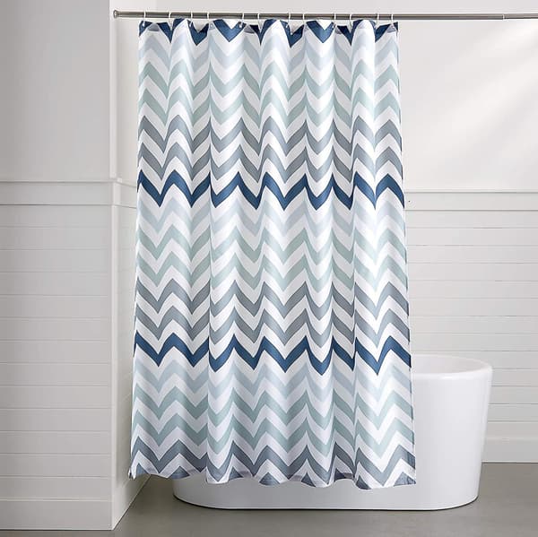 Dusjforheng i stoff - 183 x 183 cm, Blå Ombre Chevron