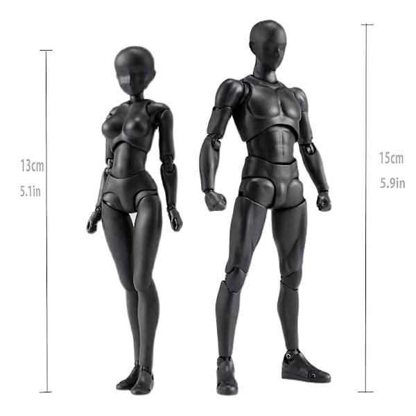 PVC-modell med låda, ritningsfigurer för konstnärer (kvinna + man, svart)