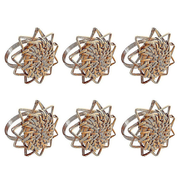 Rattan Servettringar Set Om 6, Handgjorda Vävda Vintage Servettringar