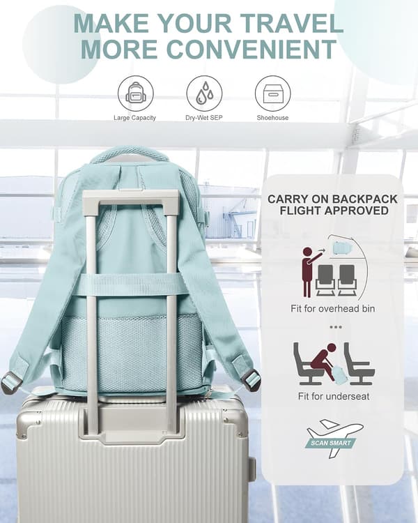 Backpack Suitcase - Large Unisex Backpack - Waterproof - Outdoor Leisure Daily Use Backpack - 14-inch Laptop Bag - Light Blue