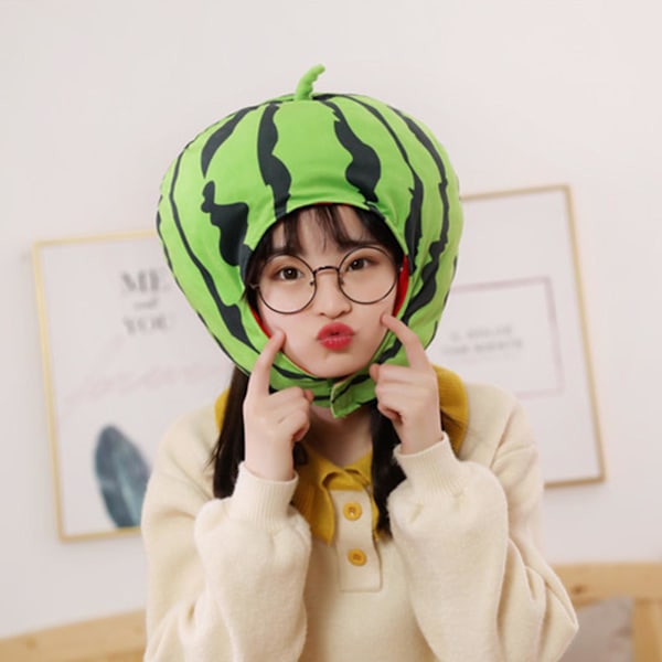 Vattenmelon plysch hatt extra mjuk realistisk utseende icke-blekande helt fylld tvättbar utklädning PP bomull cosplay vattenmelon plysch hatt foto prop