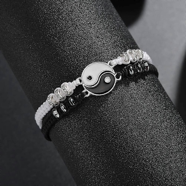 2 st matchande Yin Yang justerbar sladd armband för vänskap