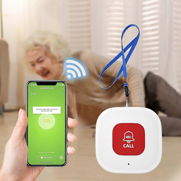 WiFi-knapp för vårdgivare till äldre hemma med app-notiser, övervakning av äldre, vårdgivare-sökare, livräddningssystem för seniorer, ingen månadsavgift