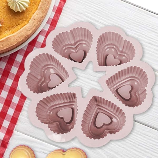 Silikoneform til 6 hjerteformede muffins og cupcakes