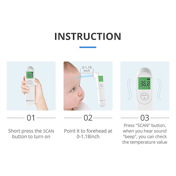 Infraröd termometer för panna, beröringsfri medicinsk termometer, med LED-display, feberlarm och minnesfunktion