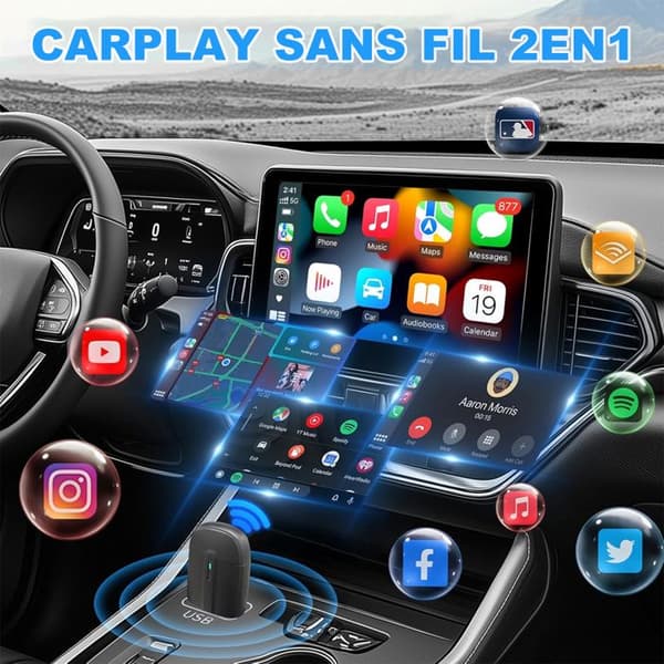 Trådløs CarPlay-adapter til Apple CarPlay og Android Auto - 2-i-1 Bluetooth Car Play Dongle Konverterer kablet til trådløst