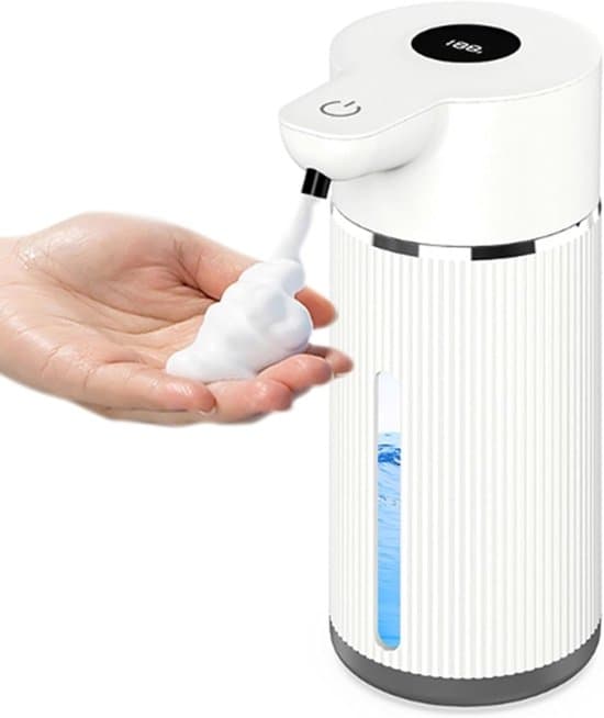 Automatisk sæbedispenser, skumdispenser til håndsprit, manuel vægdispenser til håndsprit, 420 ml, med digitalt display/infrarød sensor, hvid