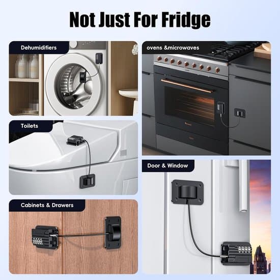 Child-safe combination lock for refrigerators, tool-free opening, suitable for freezer doors, cabinets, drawers, and windows (1 piece - black).