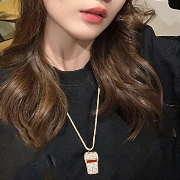 Halsband i guld-stil, utsökt diamantbesatt domarevisselpipa, söt strassvisselpipa, metallvisselpipa