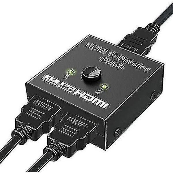 HDMI-switch, HDMI-splitter 4k adapter dubbelriktad 2 in 1 ut eller switch 1 in 2 ut, stödjer 3d 4k 1