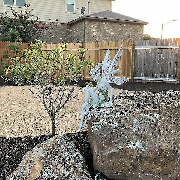 Harpiks Blomsterfe Statue Med Vinger Kunst Skulptur Landskaps Ornament Hjem Hagebrun22cm