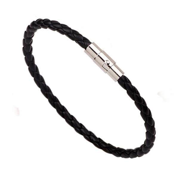Sort læderarmbånd med magnetisk lås