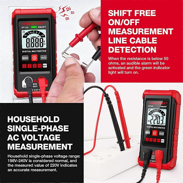HT123 Digital Multimeter, AC/ Resistans Kontinuitet Mätning Tester, Elektrisk Multimeter Krets