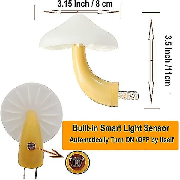 2-pack Ljuskontroll Svamp Dekorativ Nattlampa Plug-in Ljussensor Sänglampa Led Ljus Födelsedagspresent (gul)