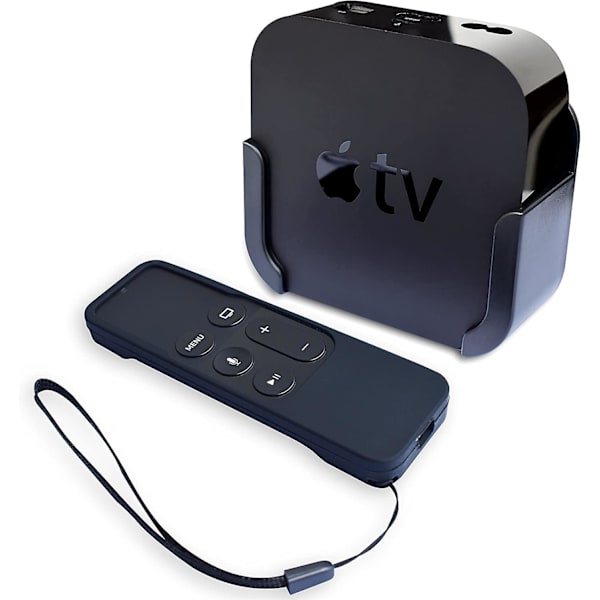 Apple TV-väggfäste, väggmonteringsfäste kompatibel med Apple TV 4:e och 4k med silikonfodral för Siri-fjärrkontroll