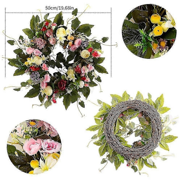 20 Tum Vår Dörr Blomsterkrans Konstgjord Blomkrans För Sommar Ytterdörr Vägg Fönster Rum Utomhusdekor 2025:e