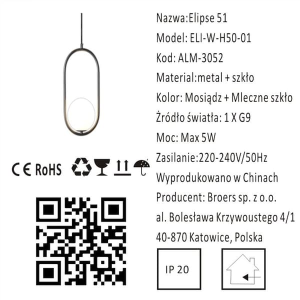 Art Deco Elipse Black 50cm - musta riippuvalaisin