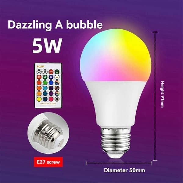 LED Farverig Pære E27 Skruepære Lampe Dæmpning Effekt 5W