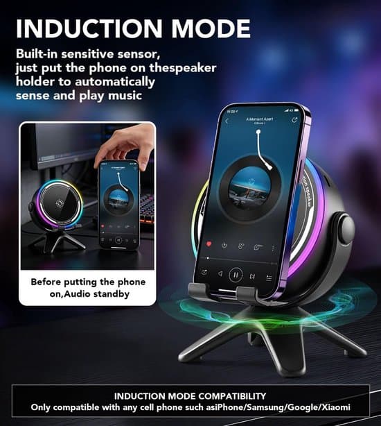 Wireless Sensor Speaker Stand, 5-in-1 with LED Light and Phone Stand