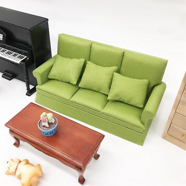 1:12 Mini Möbler Soffa med 3 st Kuddar Set Simulering Miniatyr Vardagsrum DIY Dockhus Dekor