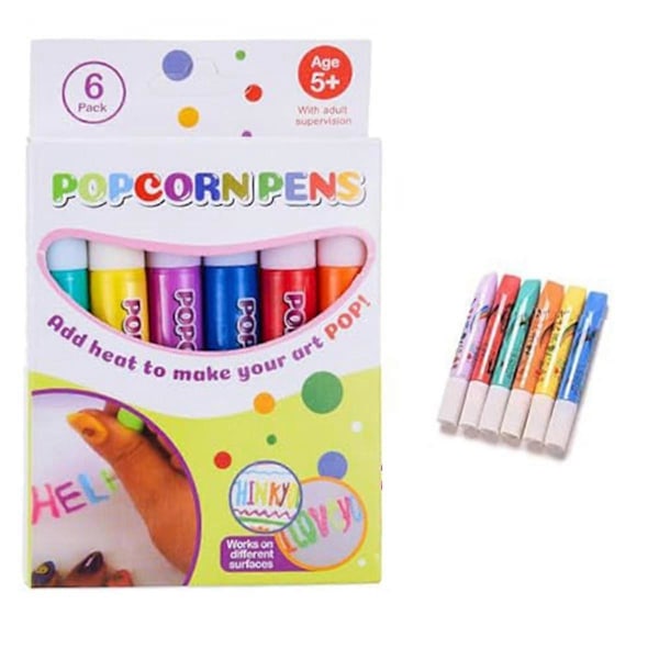 Magic Puffy Pens Set - 6 Neonfärger Popcorn Pen med 3D-bläck Värme och Titta på Konsten Växa Kul