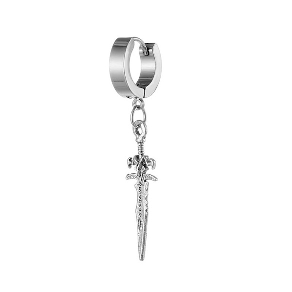 Piercing Earring Thick Ring with Hanging Sword Silver
