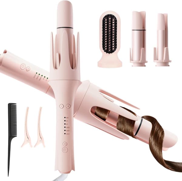 3-i-1 Automatic Curling Iron with 2 Ceramic Barrels (2.5 cm & 3.2 cm), Straightening Comb, 3 Temperatures, Timer & Ion Function