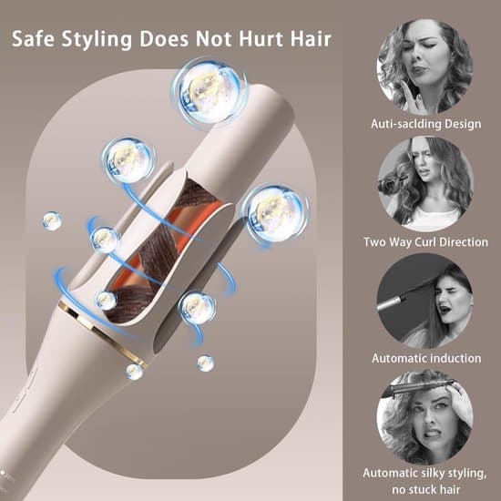 Automatic Curling Iron, 4 Temperature Settings, 2.5 cm Large Barrel, Ceramic Curling Iron, Wave-shaped Curling Iron, Gold, Rotating Curling Comb, Anti-scald