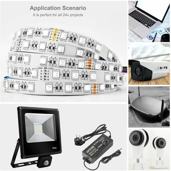 Justerbar Belysningstransformator DC3-12V 5A 60W med Bryteradapter - For AC100V-240V LED-stripe
