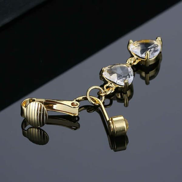 Falsk Navlepiercing Clip-on Navlering Uden Hul Hjerte Krystal Guld