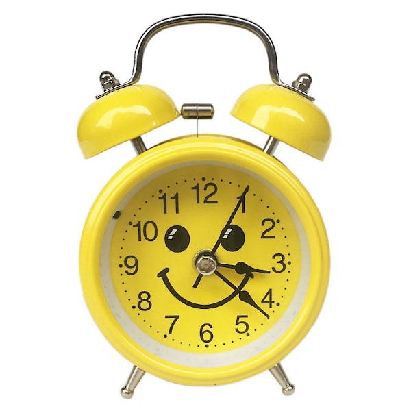 Twin Bell Anime Alarm Clock Lydløs Analog Ur med Klokke Farve: Gul Smiley