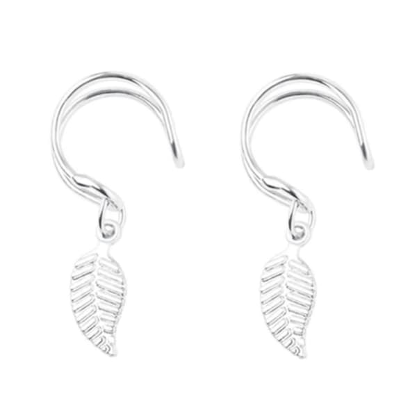 2-pack Falsk Helix Piercing Öronörhänge Öronmudd med Fjäder Silver