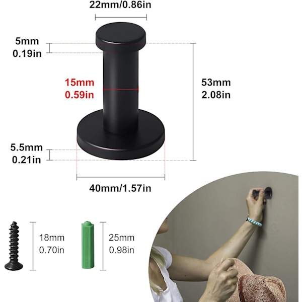 4 Stycken Väggmonterad Krok Badrum Väggkrok 53mm Krok Väggmonterad Krok Rostfritt Stål Badrum Handdukskrok, Matt Svart 2024THO