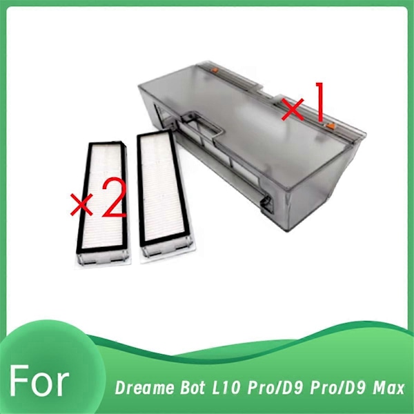 Dammlåda med 2 HEPA-filterdelar för Dreame Bot L10 Pro/D9 Pro/D9 Max Dammsugarrobot Dammsugare