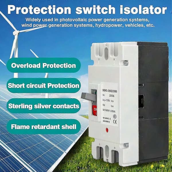 2P MCCB Strømbryter 250A 500V Solcelle Batteribeskyttelse Bryter Isolator Beskytter