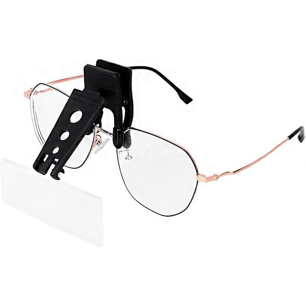 Clip-on-lupp för glasögon med 3 utbytbara linser, Clip-on och fäll upp handsfree 1,5X 2,5X 3,5X för läsning, handarbete, hobby, karta